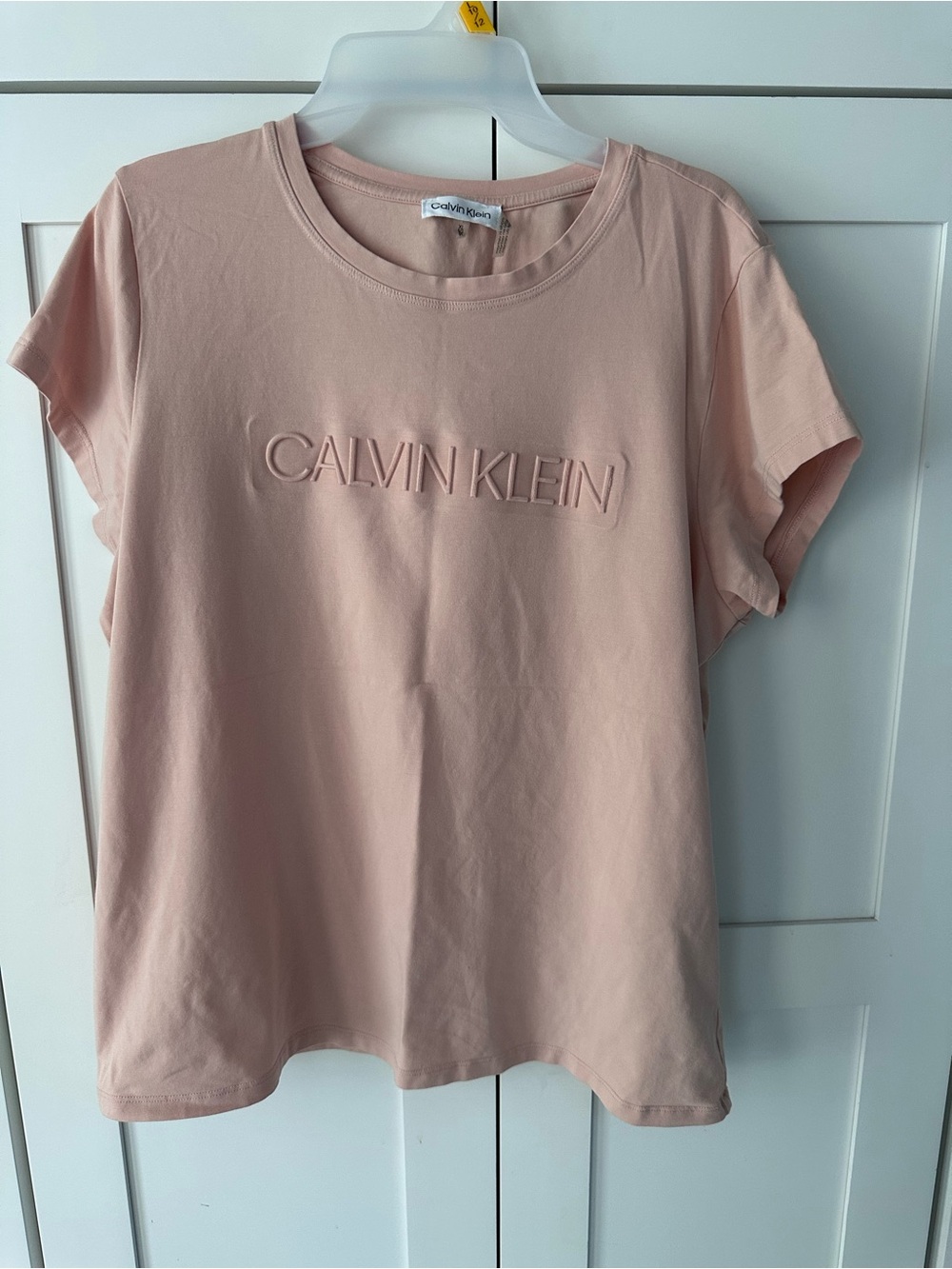 Calvin Klein Short-Sleeve Embroidered Logo Tee in Pale Pink